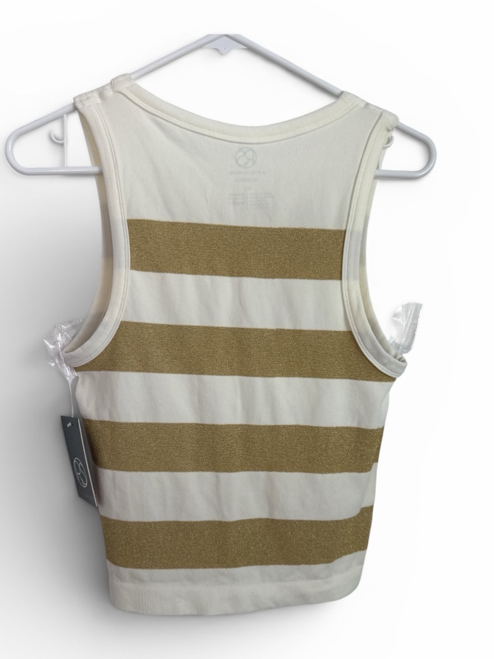 Roselyn Sánchez White & Gold Metallic Striped Seamless Tank Top M/L NWT - Picture 3 of 6